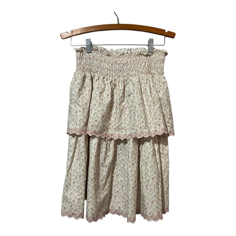 CERA UNA VOLTA AKIKIO Skirt Smocked Floral Size 16 Lace Tiered - Picture 2 of 5